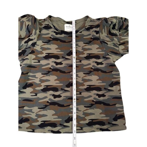 Velvet by Graham & Spencer for Anthropologie Camo Puff Sleeves Tee Shirt Sz M - Picture 5 of 9